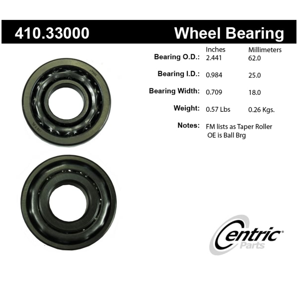 Centric Premium™ Front Passenger Side Inner Wheel Bearing and Race Set 410.33000