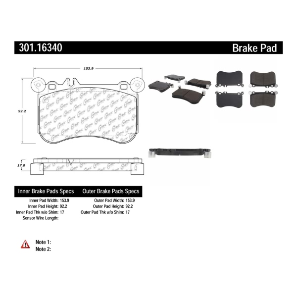Centric Premium Ceramic Front Disc Brake Pads 301.16340