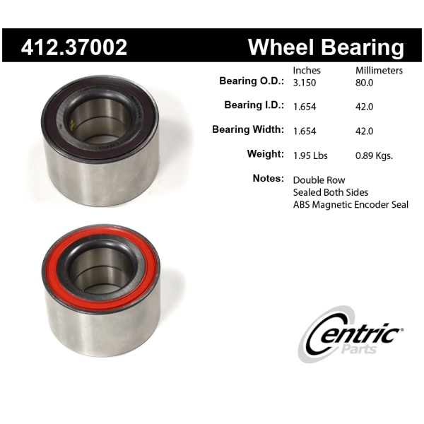 Centric Premium™ Front Passenger Side Double Row Wheel Bearing 412.37002