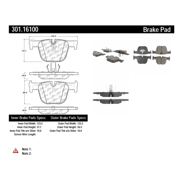 Centric Premium Ceramic Rear Disc Brake Pads 301.16100