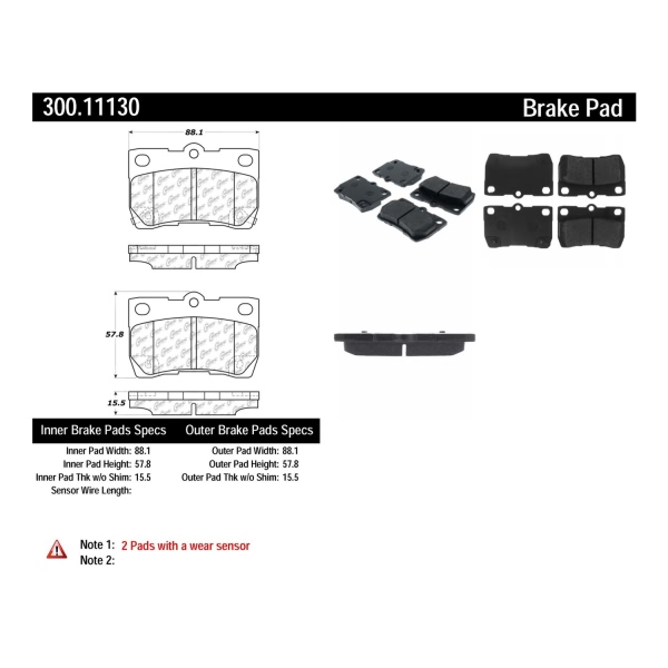Centric Premium Semi-Metallic Rear Disc Brake Pads 300.11130