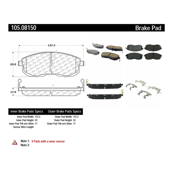 Centric Posi Quiet™ Ceramic Front Disc Brake Pads 105.08150