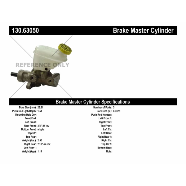 Centric Premium Brake Master Cylinder 130.63050
