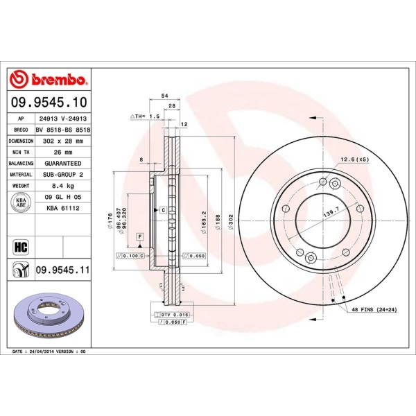 brembo OE Replacement Brake Rotor 09.9545.11