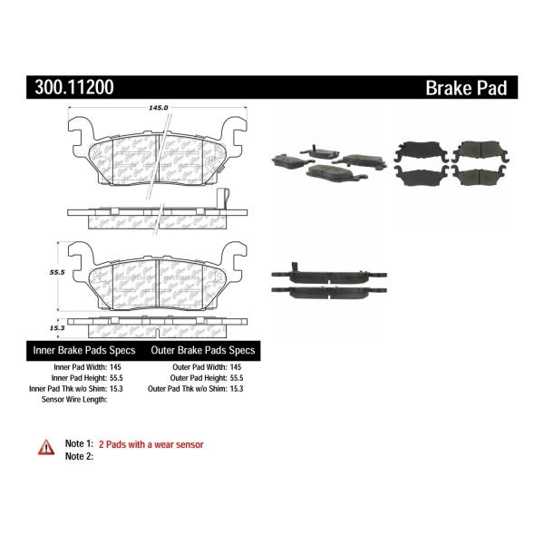 Centric Premium Semi-Metallic Rear Disc Brake Pads 300.11200