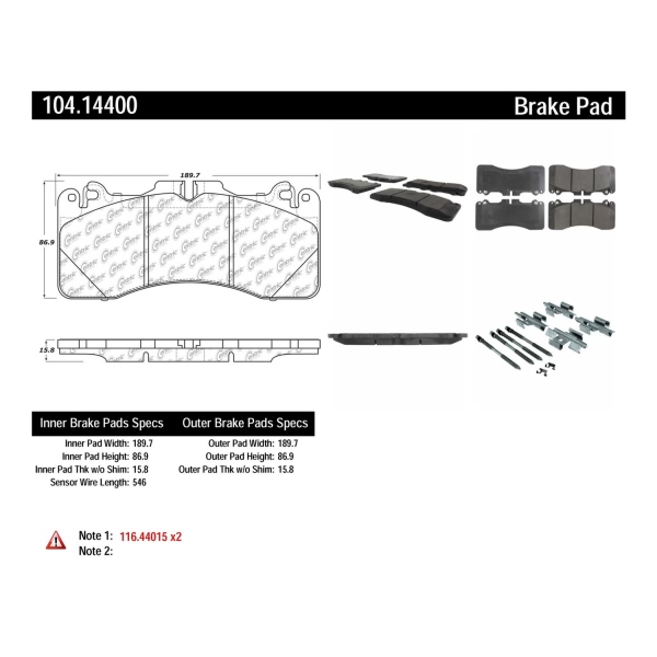 Centric Posi Quiet™ Semi-Metallic Front Disc Brake Pads 104.14400