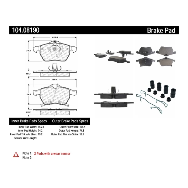 Centric Posi Quiet™ Semi-Metallic Front Disc Brake Pads 104.08190