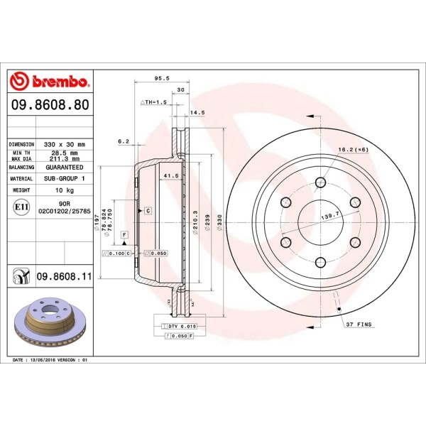 brembo UV Coated Series Vented Rear Brake Rotor 09.8608.81