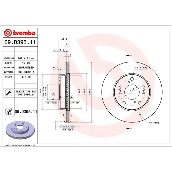 brembo UV Coated Series Vented Front Brake Rotor 09.D395.11
