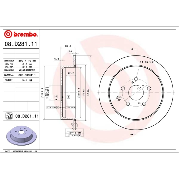 brembo UV Coated Series Solid Rear Brake Rotor 08.D281.11