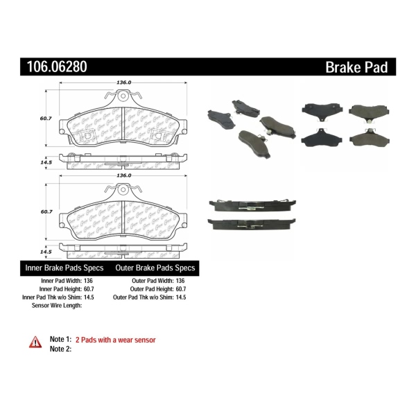 Centric Posi Quiet™ Extended Wear Semi-Metallic Rear Disc Brake Pads 106.06280