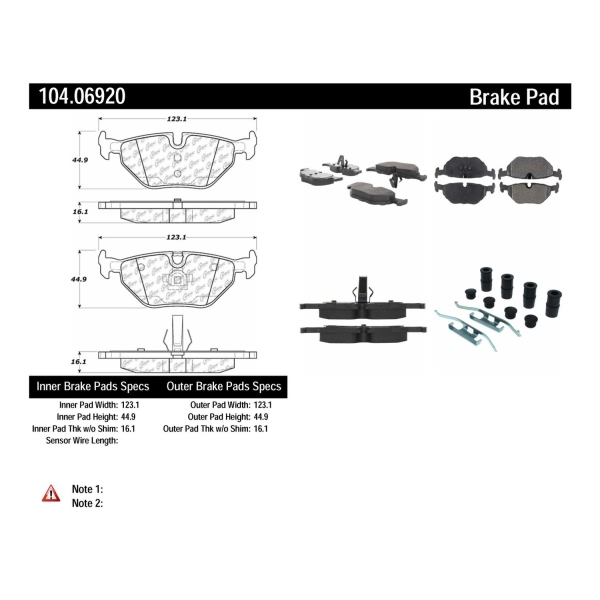 Centric Posi Quiet™ Semi-Metallic Rear Disc Brake Pads 104.06920
