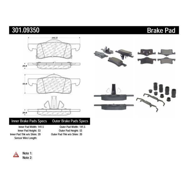 Centric Premium Ceramic Rear Disc Brake Pads 301.09350