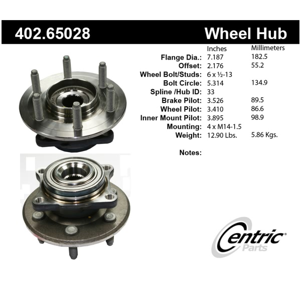 Centric Premium™ Rear Passenger Side Driven Wheel Bearing and Hub Assembly 402.65028