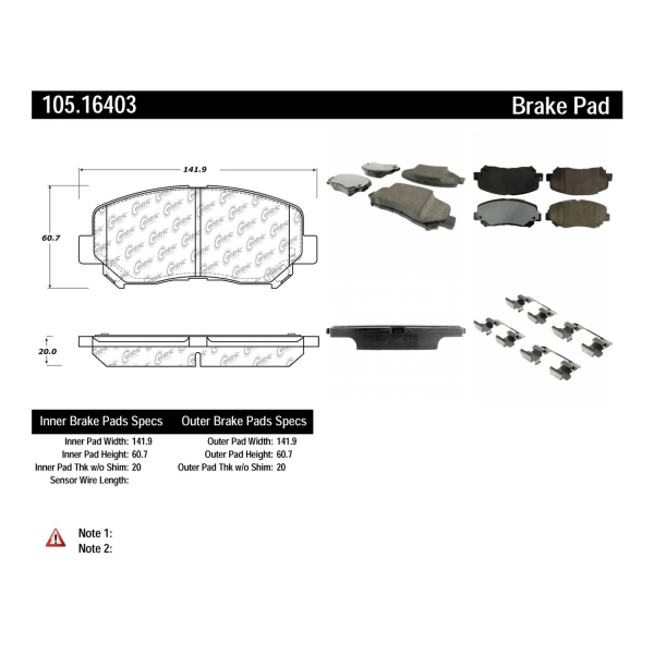 Centric Posi Quiet™ Ceramic Front Disc Brake Pads 105.16403
