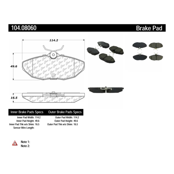 Centric Posi Quiet™ Semi-Metallic Rear Disc Brake Pads 104.08060
