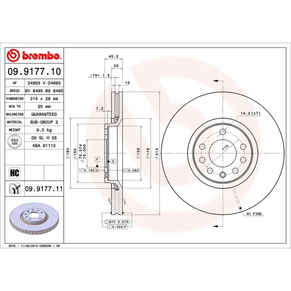 brembo UV Coated Series Vented Front Brake Rotor 09.9177.11