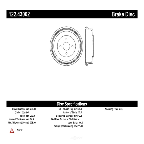 Centric Premium™ Brake Drum 122.43002