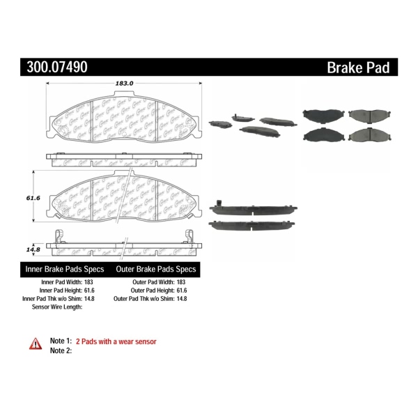 Centric Premium Semi-Metallic Front Disc Brake Pads 300.07490