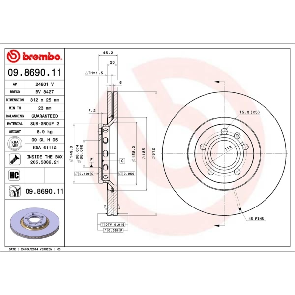brembo UV Coated Series Front Brake Rotor 09.8690.11