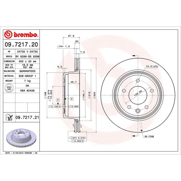 brembo UV Coated Series Vented Rear Brake Rotor 09.7217.21