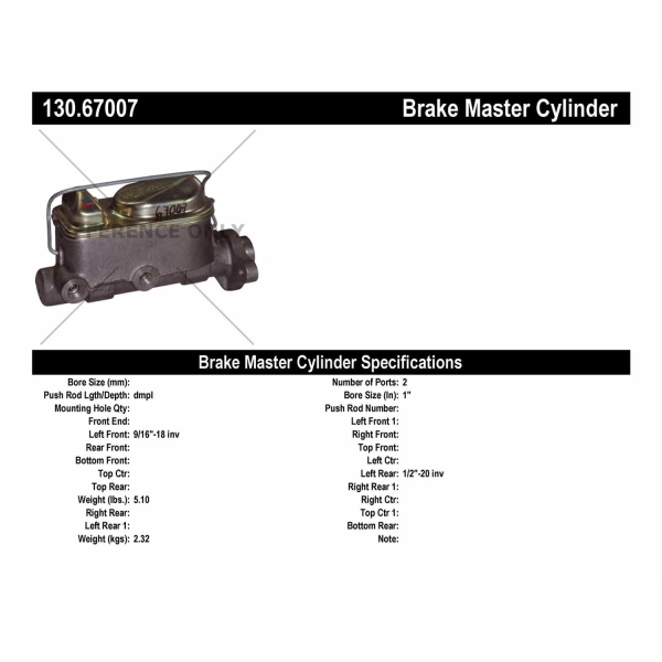 Centric Premium Brake Master Cylinder 130.67007