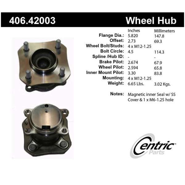 Centric Premium™ Hub And Bearing Assembly; With Abs 406.42003