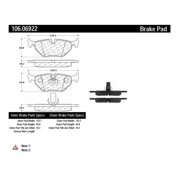 Centric Posi Quiet™ Extended Wear Brake Pads With Shims And Hardware 106.06922