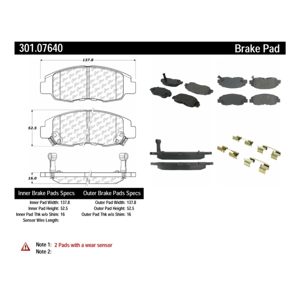 Centric Premium Ceramic Front Disc Brake Pads 301.07640