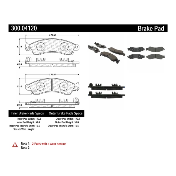 Centric Premium™ Semi-Metallic Brake Pads With Shims And Hardware 300.04120