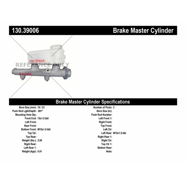 Centric Premium Brake Master Cylinder 130.39006