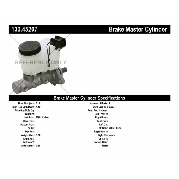 Centric Premium Brake Master Cylinder 130.45207