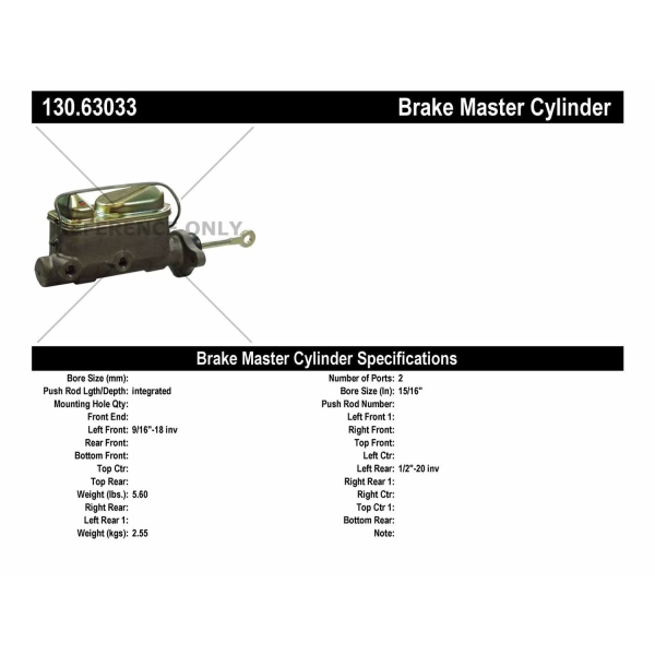 Centric Premium Brake Master Cylinder 130.63033