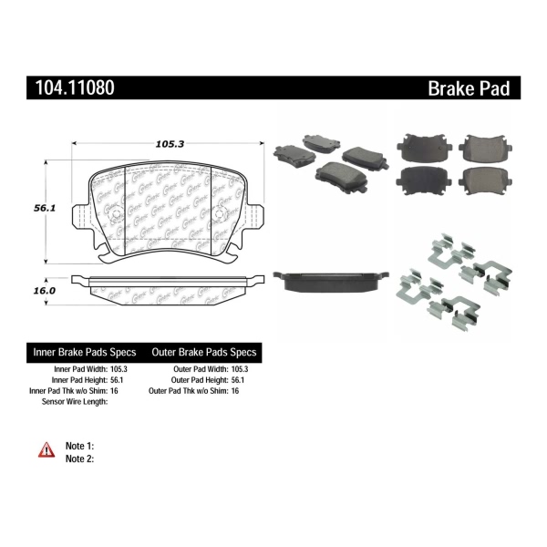 Centric Posi Quiet™ Semi-Metallic Rear Disc Brake Pads 104.11080