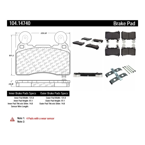 Centric Posi Quiet™ Semi-Metallic Front Disc Brake Pads 104.14740