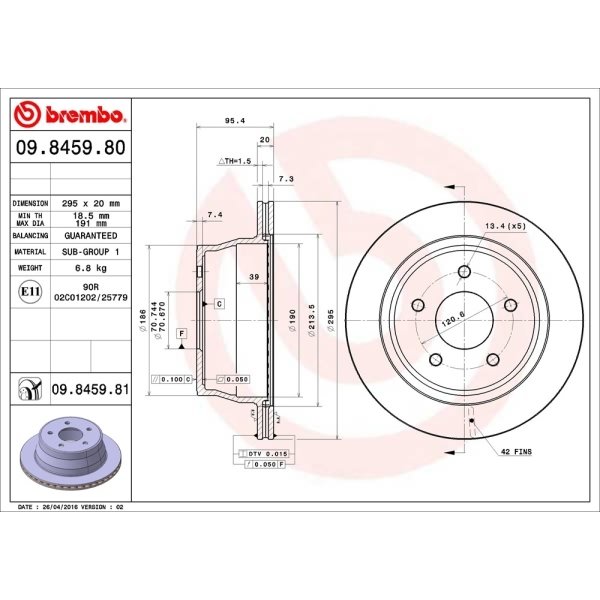 brembo UV Coated Series Rear Brake Rotor 09.8459.81