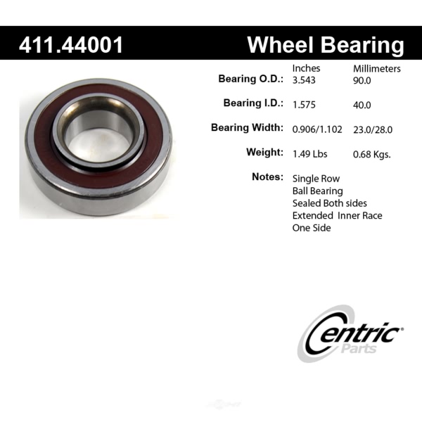 Centric Premium™ Rear Passenger Side Single Row Wheel Bearing 411.44001