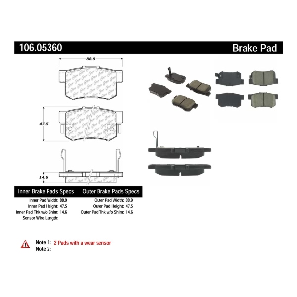 Centric Posi Quiet™ Extended Wear Semi-Metallic Rear Disc Brake Pads 106.05360
