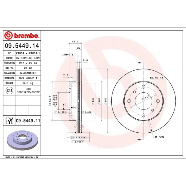 brembo UV Coated Series Front Brake Rotor 09.5449.11