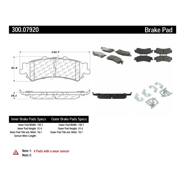 Centric Premium™ Semi-Metallic Brake Pads With Shims And Hardware 300.07920