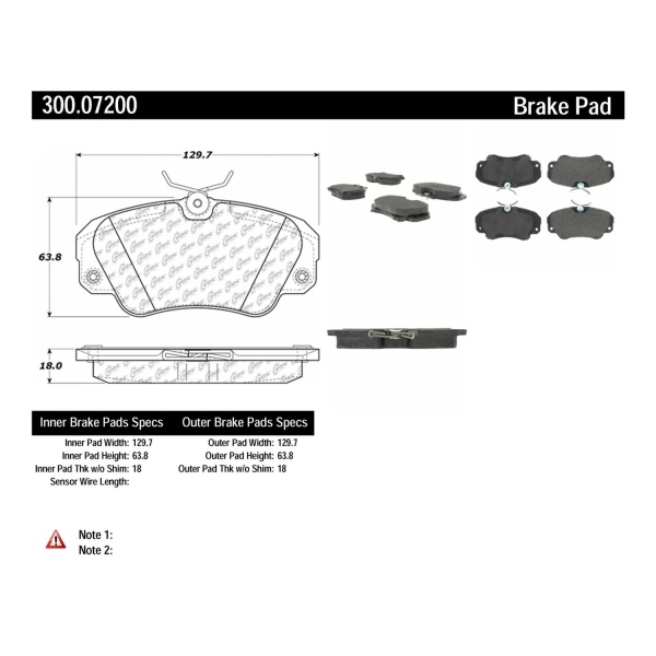 Centric Premium Semi-Metallic Front Disc Brake Pads 300.07200
