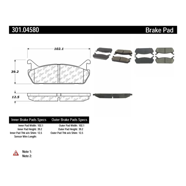 Centric Premium Ceramic Rear Disc Brake Pads 301.04580