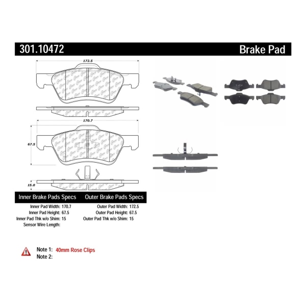 Centric Premium Ceramic Front Disc Brake Pads 301.10472