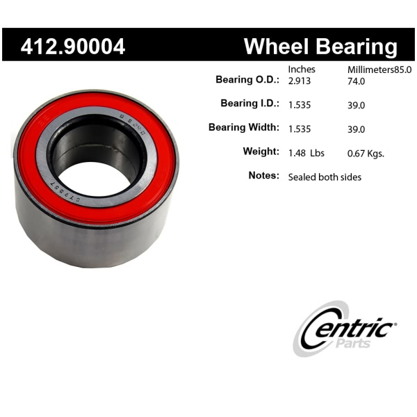 Centric Premium™ Front Passenger Side Double Row Wheel Bearing 412.90004