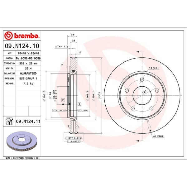 brembo UV Coated Series Vented Front Brake Rotor 09.N124.11