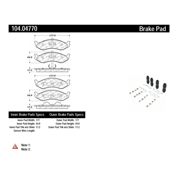 Centric Posi Quiet™ Semi-Metallic Brake Pads With Hardware 104.04770