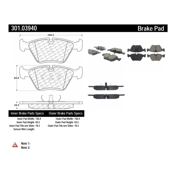Centric Premium Ceramic Front Disc Brake Pads 301.03940