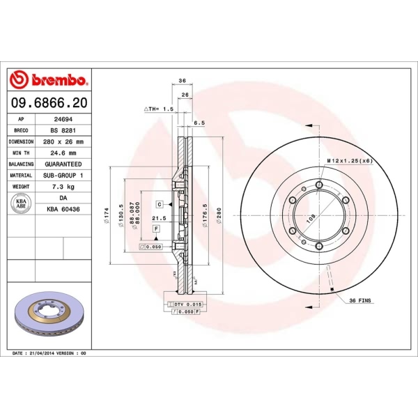 brembo OE Replacement Front Brake Rotor 09.6866.20