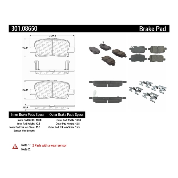 Centric Premium Ceramic Rear Disc Brake Pads 301.08650