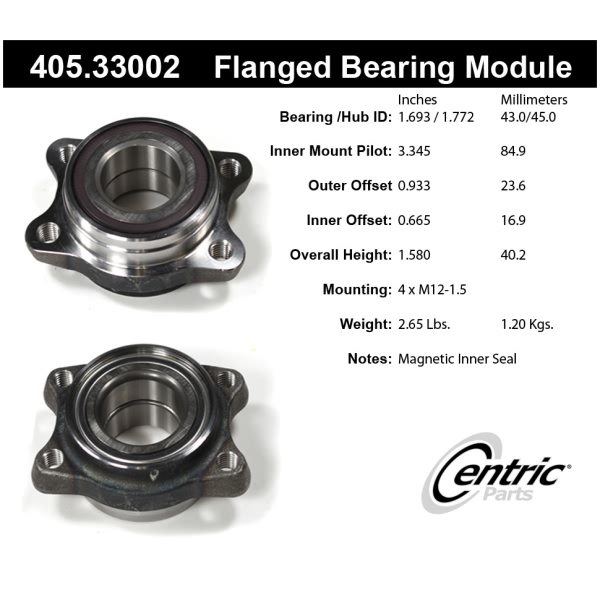 Centric Premium™ Front Passenger Side Wheel Bearing Module 405.33002